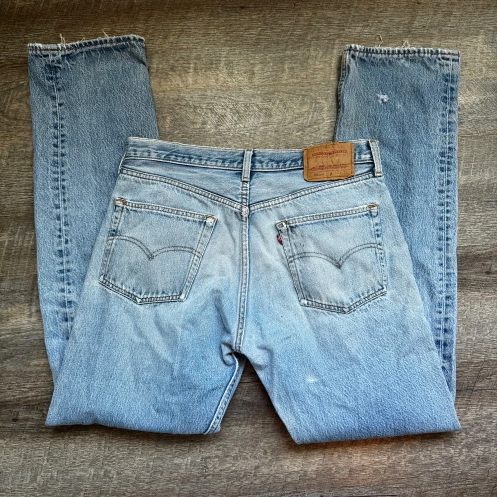 Levi's 501xx Vintage Jeans 33x33 Light Wash Blue Distressed Button Fly Thrashed